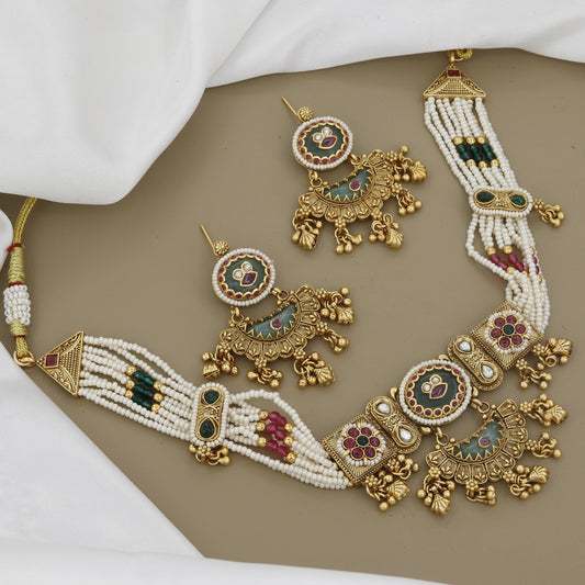 Pearl & Meenakari Antique Wedding Necklace Set