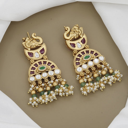 Antique Peacock Necklace Set with Kundan & Green Beads