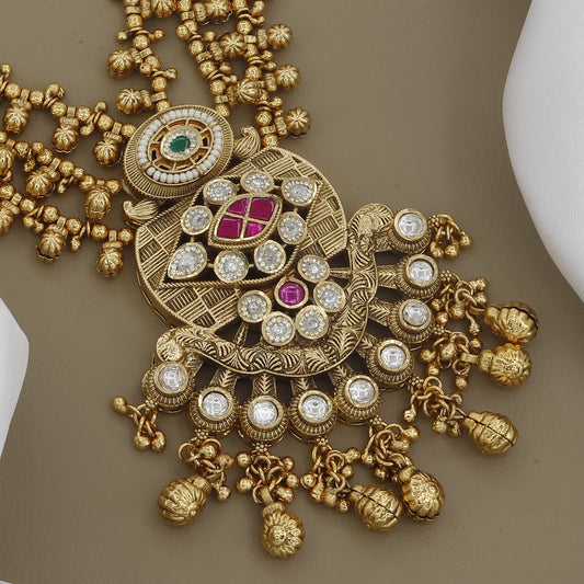 Elegant Multi-Strand Seed Pearl & Antique Gold Necklace Set