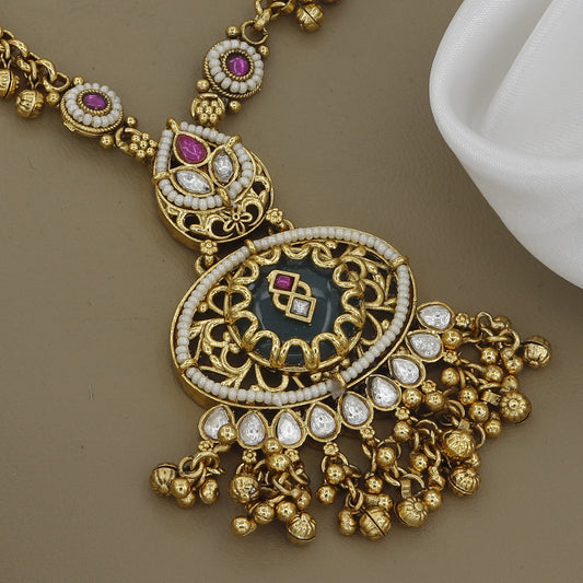 Kundan-Style Antique Necklace & Jhumka Earring Set