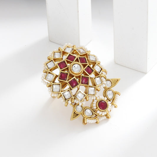 Big Kundan Heritage Wedding Free Size Ring