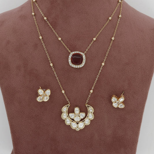Ruby & Polki Multiple Pendent Fusion Necklace Set