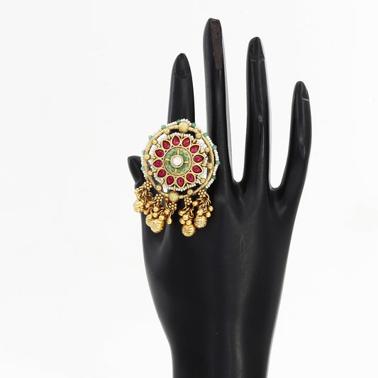 Ruby & Emerald Freesize Kundan Ring