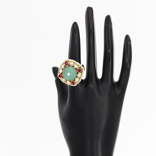 Exquisite Jadau Emerald  Freesize Ruby Ring
