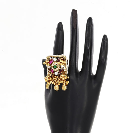 Unique Freesize Kundan Ring with Multi-Stone Detail