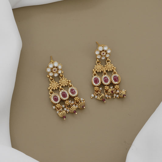 Matchit Pota Stone Gold Plated Antique Necklace Set