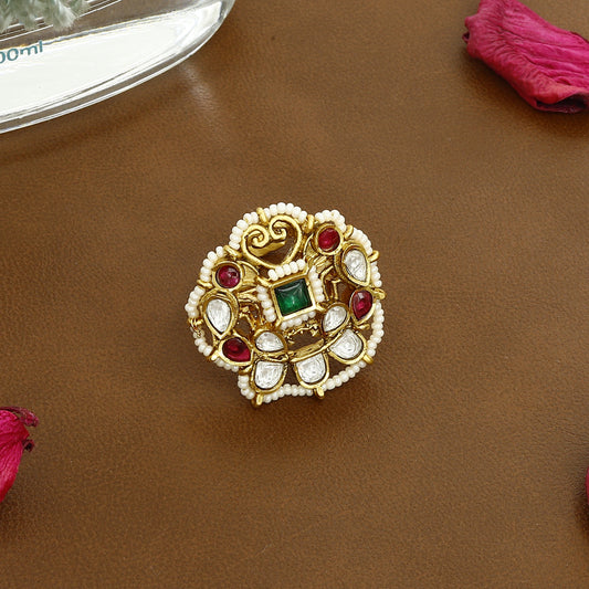 Minakari Medium Freesize Heritage Kundan Ring