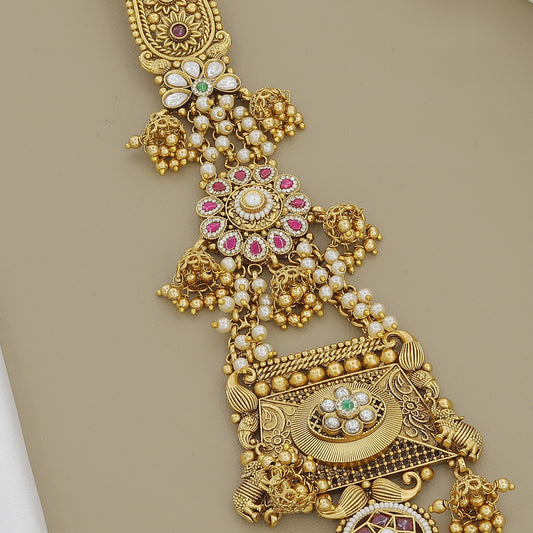 Antique Gold Belly Juda with Floral Pearls and Traditional Motifs