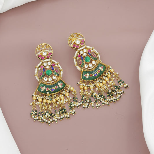 Kundan Heritage Mint Green Necklace Set with Pearl & Stone Drops