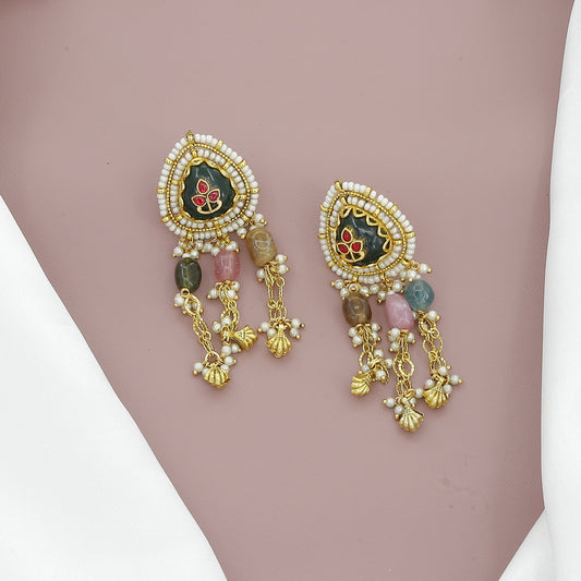 Multicolor Beads Kundan Necklace Set with Meenakari Pendant & Earrings