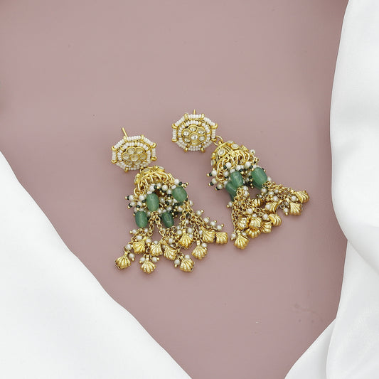 Antique Jadau Rani Haar with Green Beads & Pearls