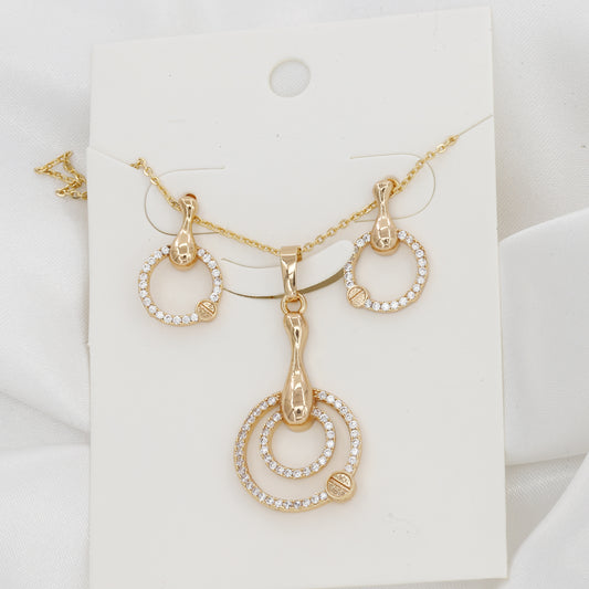 Elegant Gold Plated Ring Design Pendent & Earring Set