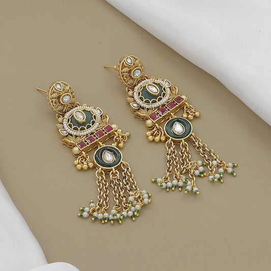 Traditional Antique Gold-Toned Enamel & Kundan Necklace Set