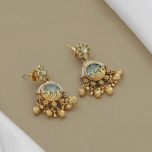 Antique Gold Plated Peacock Necklace Set with Green Stones