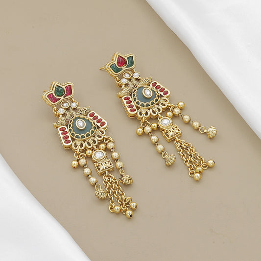 Gold-Plated Floral Necklace Set with Green Onyx & Pearls