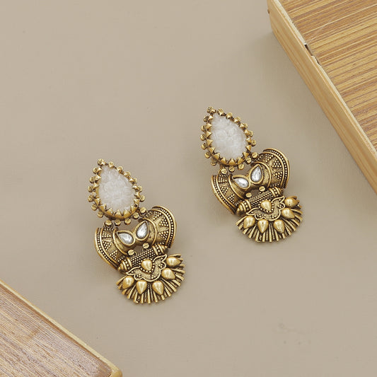 Traditional Gold Plated Pearl & White Stone Necklace Set