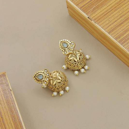 Traditional Gold Plated Pearl & Blue Stone Necklace Set | Ethnic Jewellery