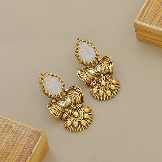 Grey & White Pearl Antique Gold Plated Necklace Set