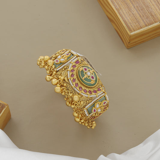Traditional Indian Exquisite Gold and Gemstone Kada Bracelet