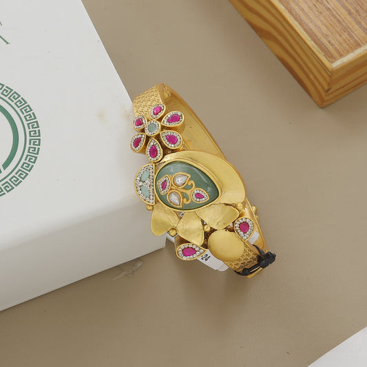 Traditional Indian Gold and Gemstone Kada Bracelet