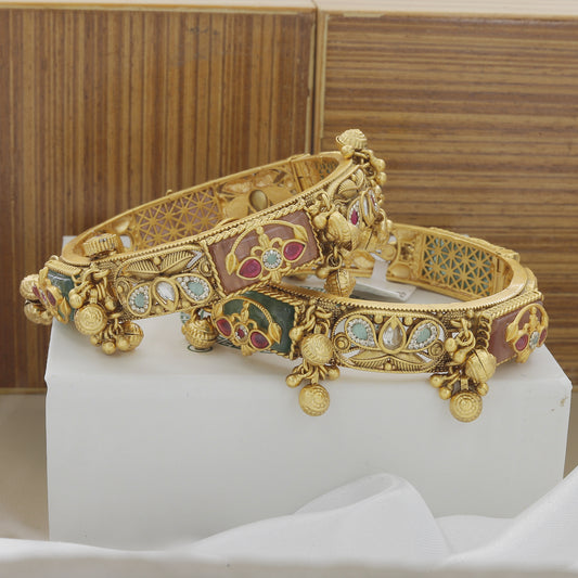 Pair of Traditional Gold Bangles with Gemstones