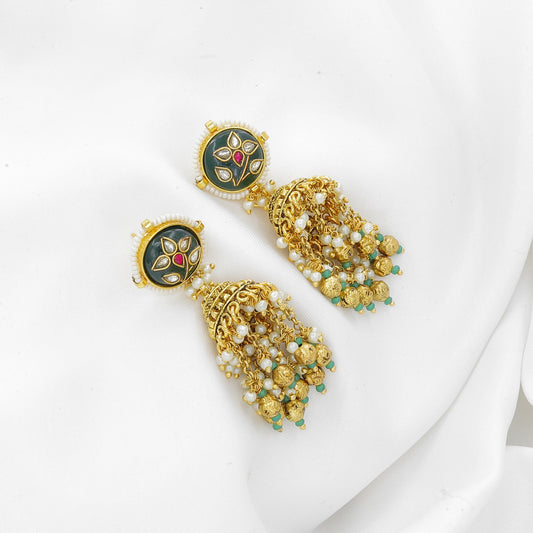 Grand Kundan-Style Choker Necklace with Green and Pink Enamel Work