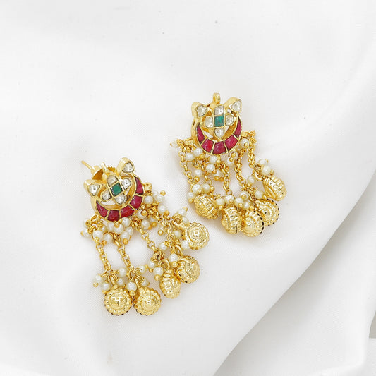 Grand Antique Gold Plated Choker Necklace with Pink and Green Stones