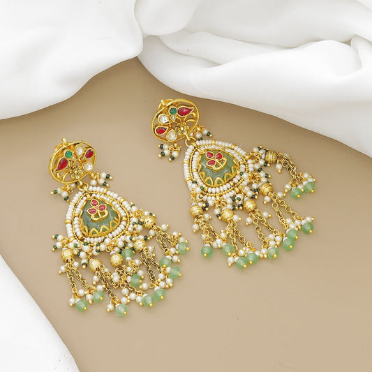 Grand Kundan-Style Choker Necklace Set with Green and Red Stones