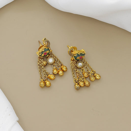 Antique Gold Plated Peacock Necklace Set with Ruby and Green Stones