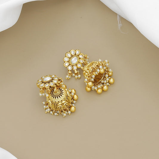 Traditional Antique Gold Plated Mini Necklace with  Pearl Drops