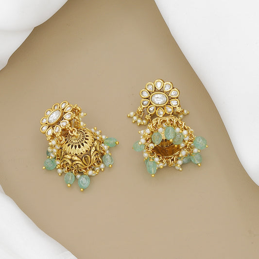 Antique Gold Plated Mini Necklace Set with Mint Green Beads