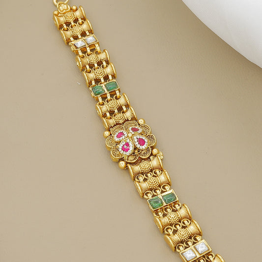 Gold Plated Bracelet with Ruby, Emerald & White Stones