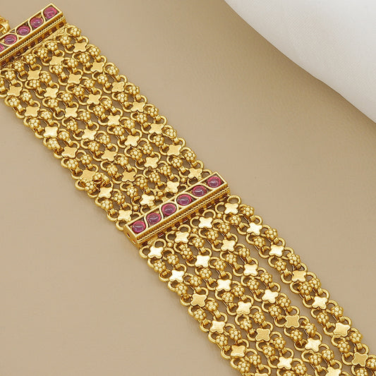 Traditional Gold Plated Jaali Bracelet with Ruby Stones