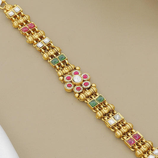 Gold Plated Ruby and Emerald Embellished Bracelet
