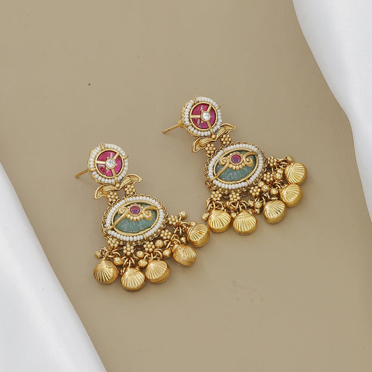 Grand Gold-Plated Meenakari & Jhumki Long Necklace Set
