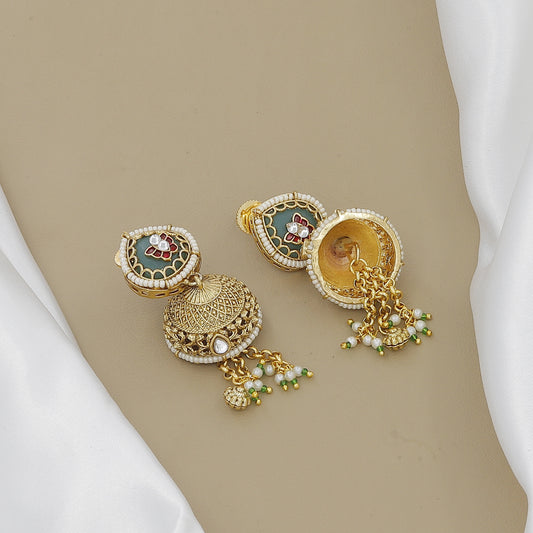 Grand Gold-Plated Meenakari & Jhumki Necklace Set