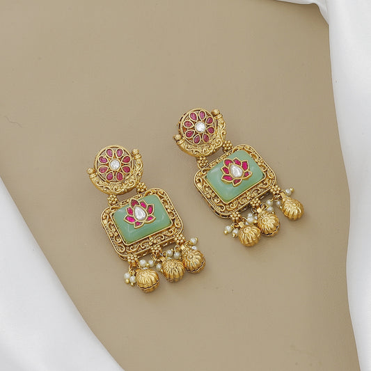 Grand Gold-Plated Peacock & Lotus Necklace Set with Jhumki Earrings