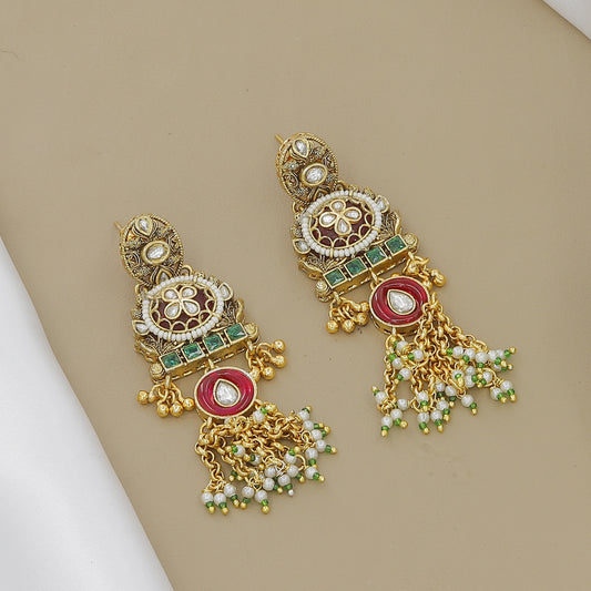 Grand Gold-Plated Meenakari & Pearl Jhumki Necklace Set