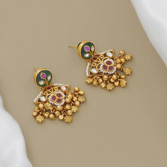 Vintage Gold-Plated Meenakari & Jhumki Necklace Set