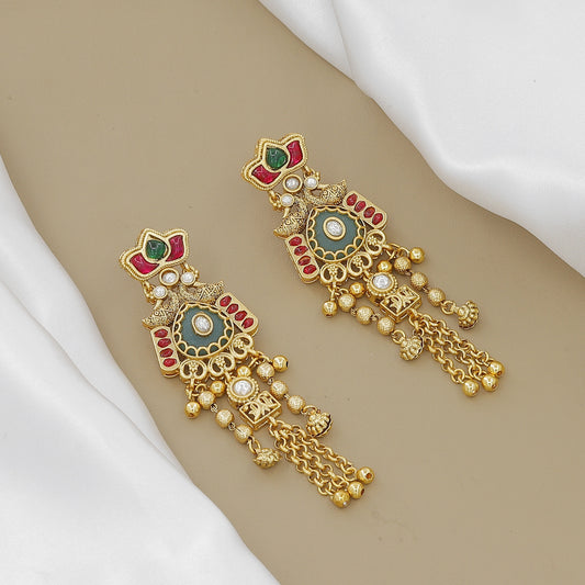 Regal Gold-Plated Meenakari & Polki Jhumki Necklace Set