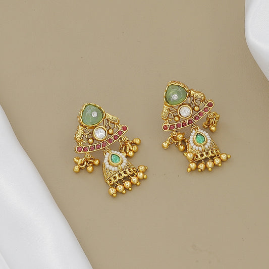 Gold-Plated Peacock & Jhumki Necklace Set with Earrings