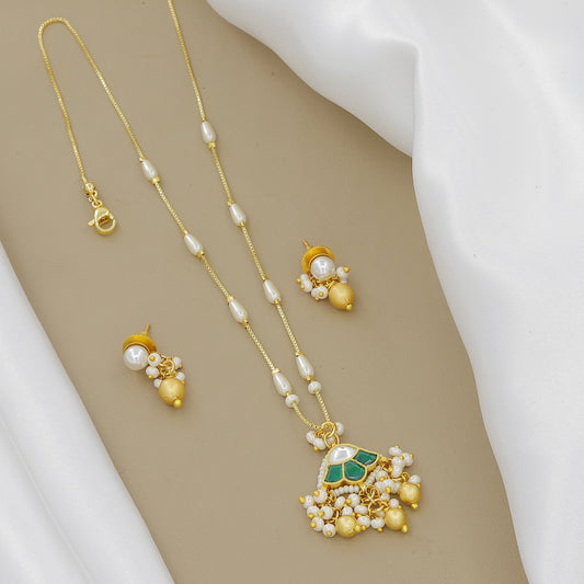 Elegant Gold-Plated Mini Necklace Set with Pearls & Jhumki Drops