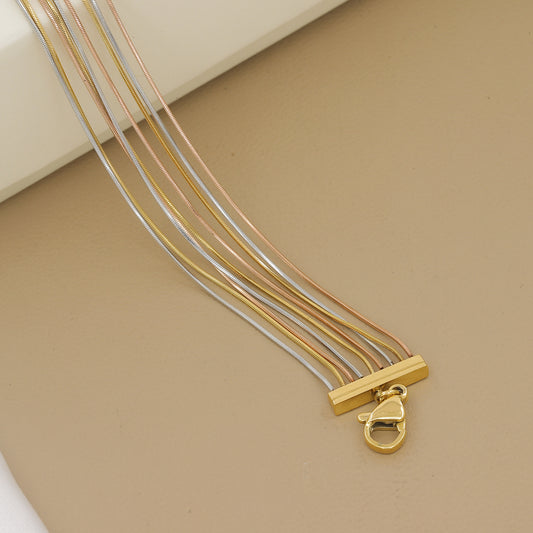 Layered Snake  Tri-Color Multi-Strand Bracelet