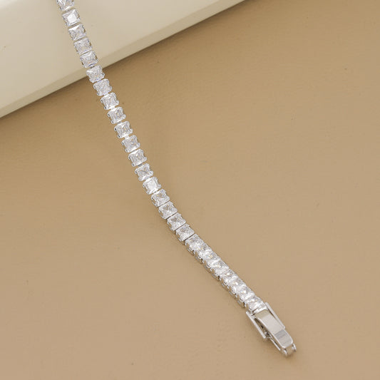 Silver Plated Square-Cut CZ Tennis Bracelet