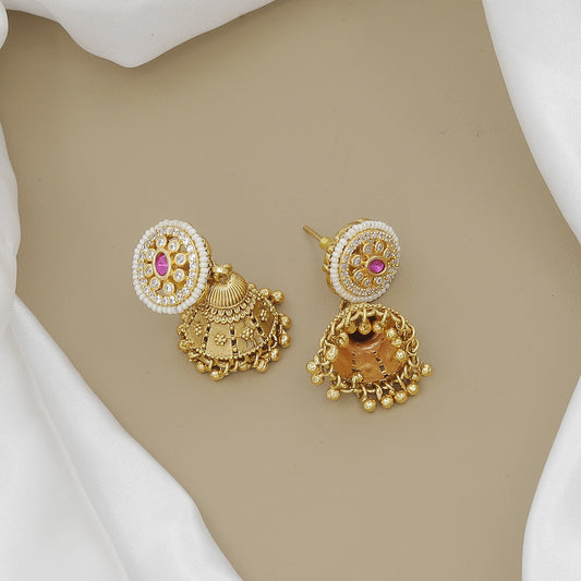 Grand Gold-Plated Choker Necklace Set with Jhumki & Stone Drops