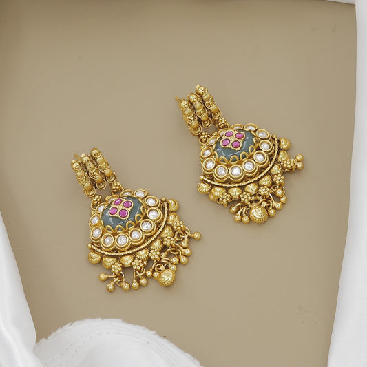 Ethnic Gold-Plated Choker Necklace Set with Meenakari & Jhumki Drops