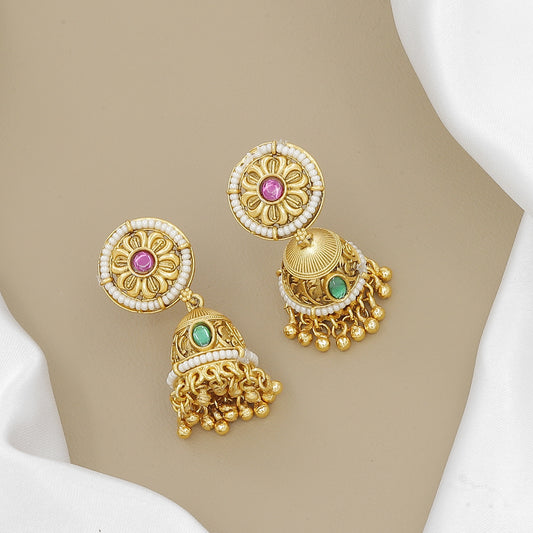 Grand Gold-Plated Jhumki Necklace Set with Elephant & Floral Motifs