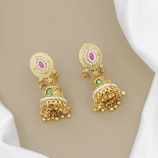 Heritage Gold-Plated Moti & Jhumki Necklace Set with Earrings