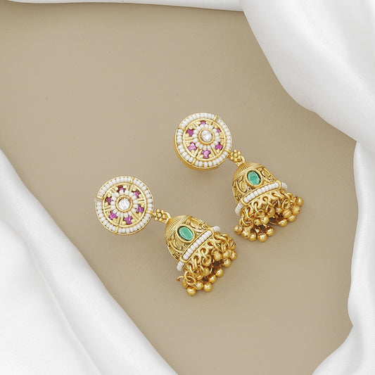 Vintage Gold-Plated Moti & Jhumki Necklace Set with Earrings