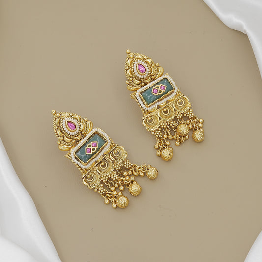 Grand Gold-Plated Peacock & Jhumki Long Necklace Set